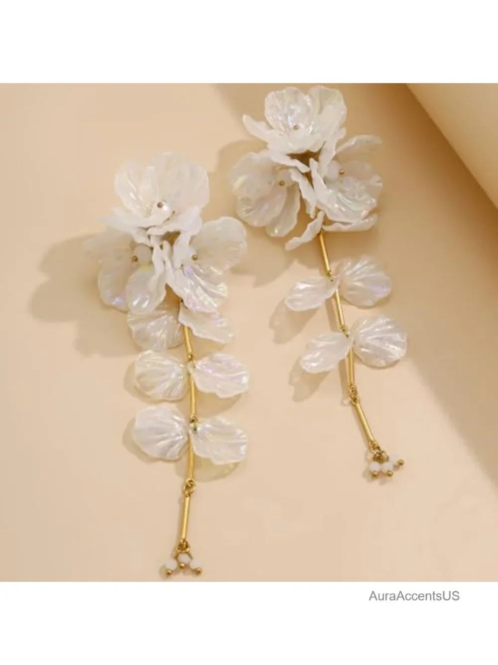 Fabric Flower Drop Earrings Long Tassel Boho Statement Jewelry